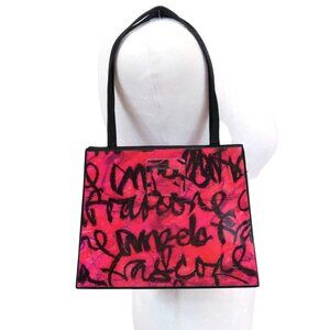Vintage Angela Rasche Pink & Black Handbag With Graffiti Print